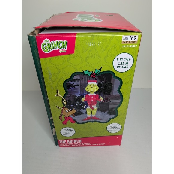 49" CHRISTMAS LIGHTED TINSEL GRINCH W/ STOCKINGS 3D YARD SCULPTURE DECOR - Picture 4 of 10